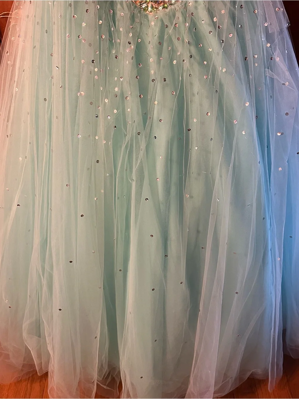 Mori Lee turquoise  Champagne Beaded corset Cinderella Tulle Ball Gown size 18